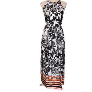 H&M Women’s Maxi Dress Sleeveless Black White Tropical Pattern Size 4 Vacation